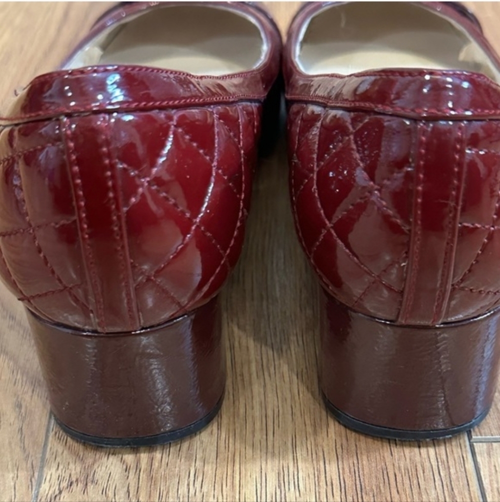 Anne Klein Burgundy Patent Quilted Low Block Heel Pumps with Buckle - Picture 6 of 11